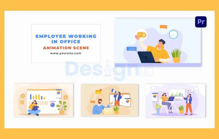 Flat 2D Design Performing Tasks at the Office Animation Scene